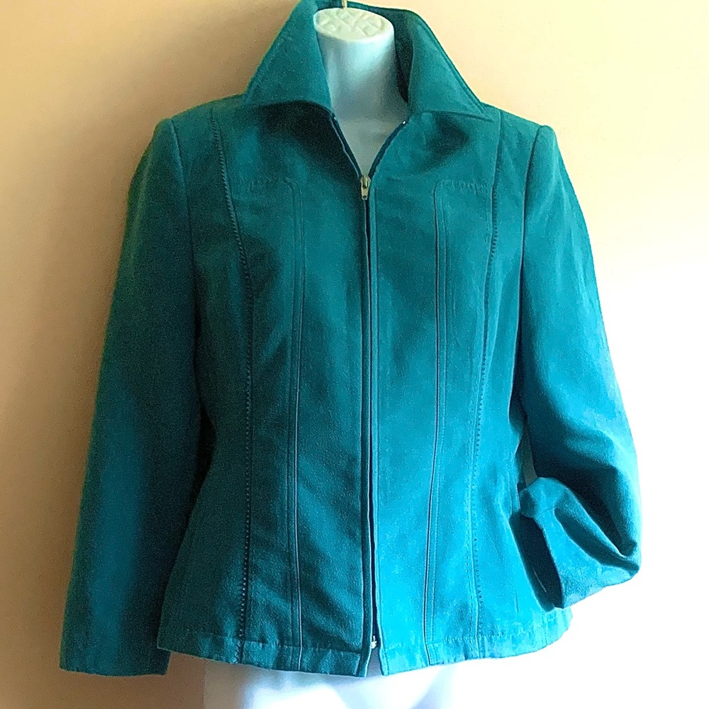 Lana Faux Suede Turquoise Zip Up Jacket